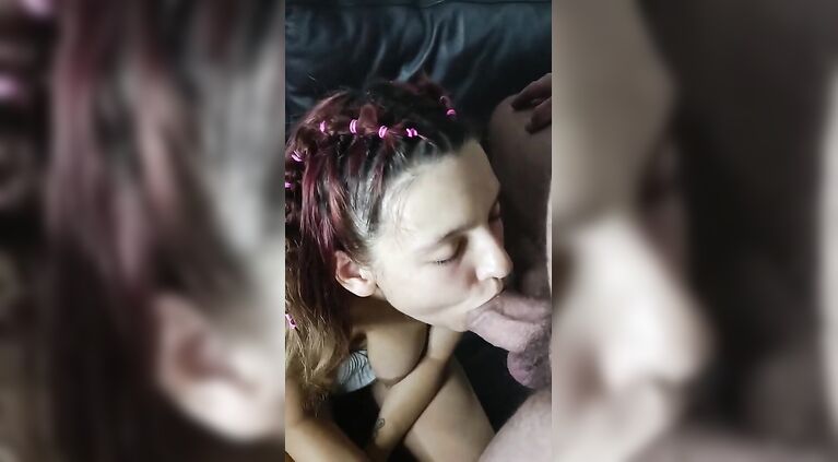Teen Gags Sucking Big Cock Gives Footjob and Gets Big Facial Cumshot