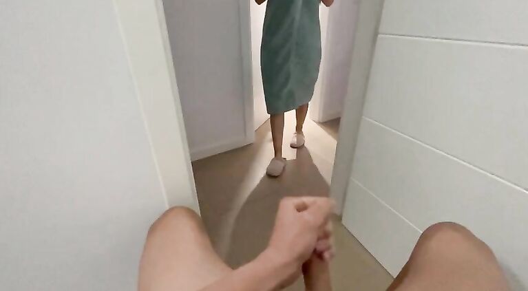 I surprise my stepsister at the bathroom door giving me a handjob and she gives me a blowjob until I cum