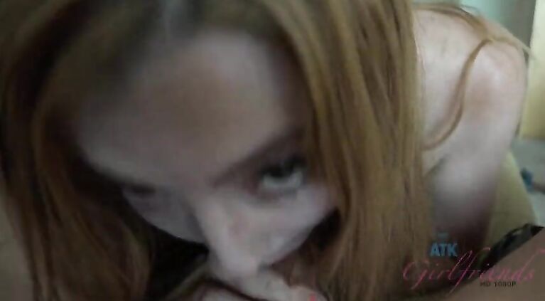 Half Korean Russian Redhead Megan Winters hookup on hotel sucking cock POV and taking it deep