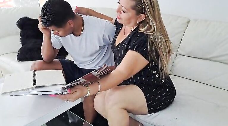 I help my stepson with his homework, his cock distracts me and I end up sucking it