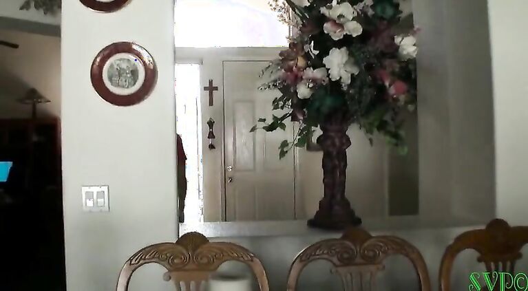 Stepson catches step-mom naked outside