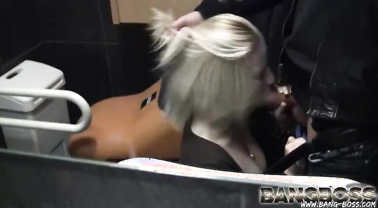 Blonde Girlfriend Bella eats my cum 2x at Burger Store and Changing room