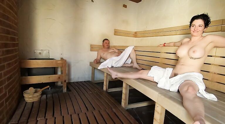 Really risky and fast fucking in a public sauna, squirting in the mouth of Dada Deville