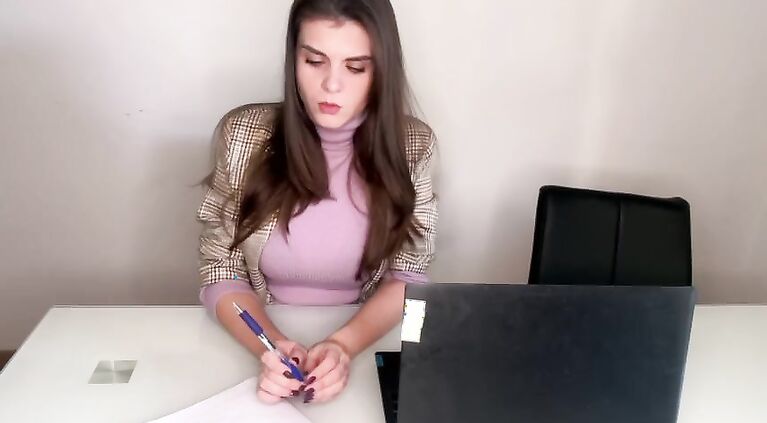 Hot Step Mother Seduces Step Son in the office, shows him milky nipples and Makes big cock Handjob