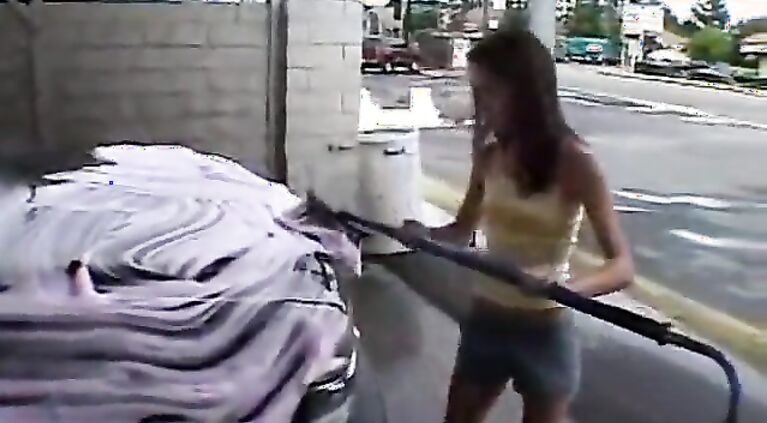Chloe 18 washing her car and then getting naked