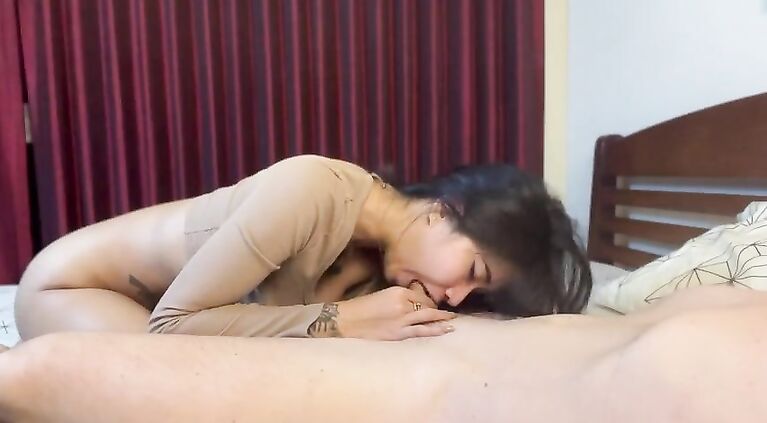 Beautiful Thai babe shows her excellent blowjob skills, enjoys riding a white cock