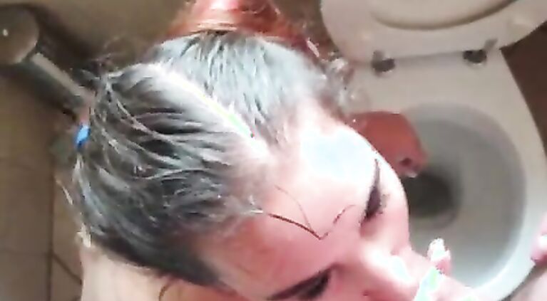 Bitch on leash gets piss | slapped | spit in her face and fucked with her head in the toilet.