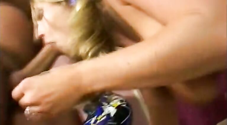 Blonde teen gets fucked in all holes with two cocks