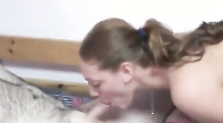 Smiling statuesque redhead with great boobs gives a blow job then gets a facial