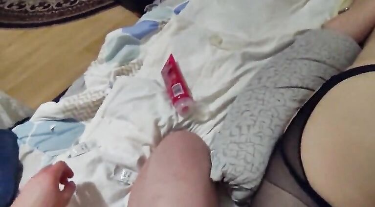 I put buttplug in my ass and wore stockings. He fucked me hard in pronebone and cumed on me Adeli5100 pov